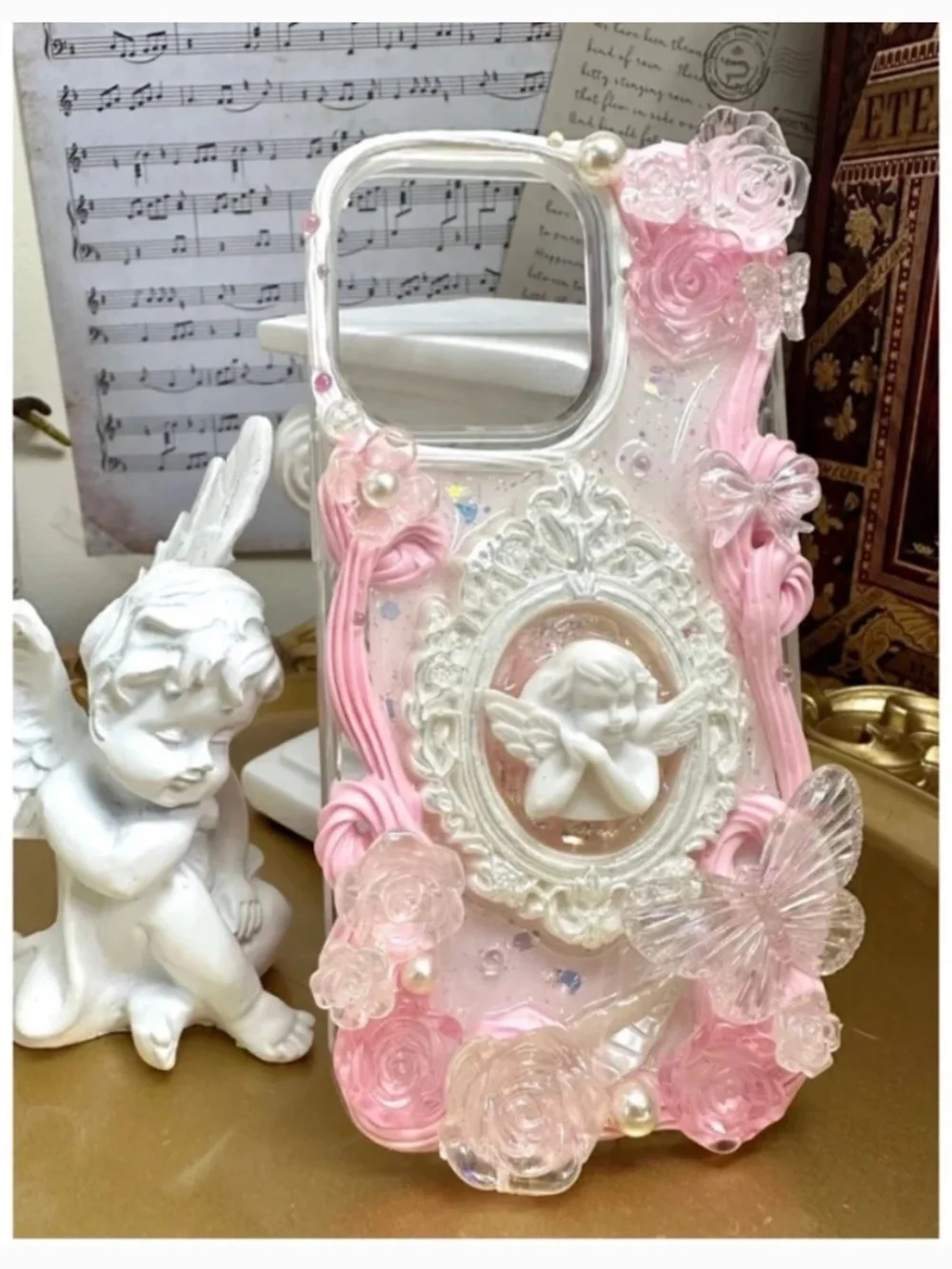 iPhone 13pro Baroque angel Phone Case, Handmade case